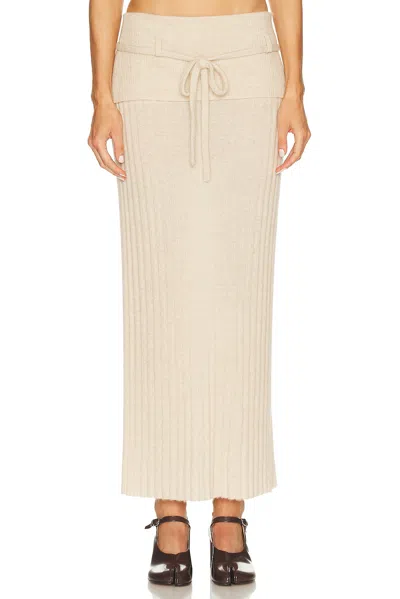 Guest In Residence Lia Layered Ribbed Cashmere And Linen-blend Midi Skirt In Neutral