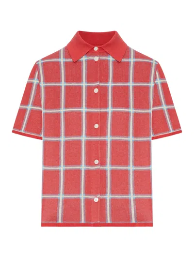 Guest In Residence Linen And Silk Blend Polo Shirt With Check Pattern In Red