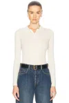 Guest In Residence Long Sleeve Cashmere Shrunken Polo In Cream