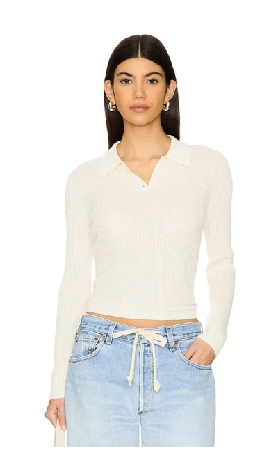 Guest In Residence Long Sleeve Cashmere Shrunken Polo In White