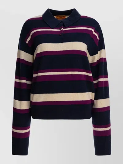 Guest In Residence Long Sleeve Polo Knit Striped Collar In Multi