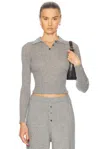 Guest In Residence Long Sleeve Shrunken Cashmere Polo In Heather Grey