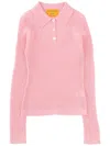 Guest In Residence Long Sleeve Shrunken Polo Shirt In Pink