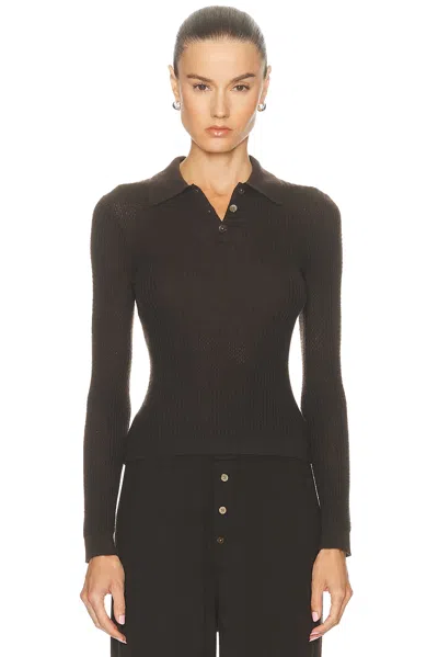 Guest In Residence Long Sleeve Shrunken Polo Top In Brown