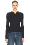 Guest In Residence Long Sleeve Shrunken Polo Top In Black