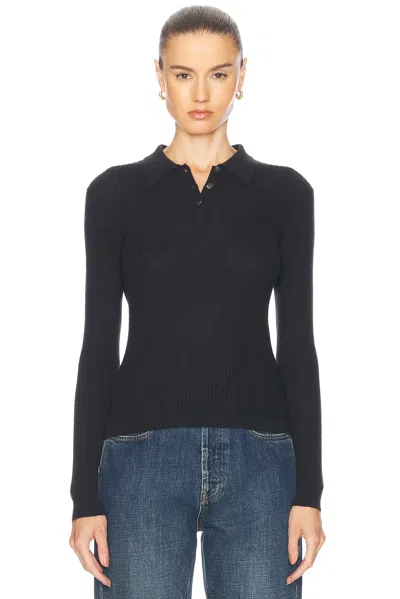 Guest In Residence Long Sleeve Shrunken Polo Top In Black
