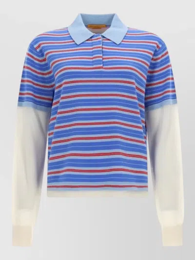 Guest In Residence Long Sleeve Stripe Knit Polo Shirt In Blue