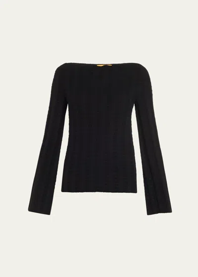 Guest In Residence Long-sleeve Wool Cashmere Flare Top In Black