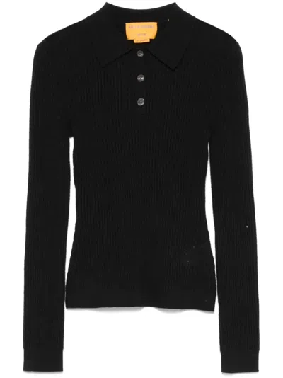 Guest In Residence Cashmere Theo Waffle Sweater With Polo Neck In Blue