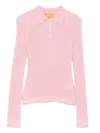 Guest In Residence Long Sleeve Shrunken Polo Shirt In Pink