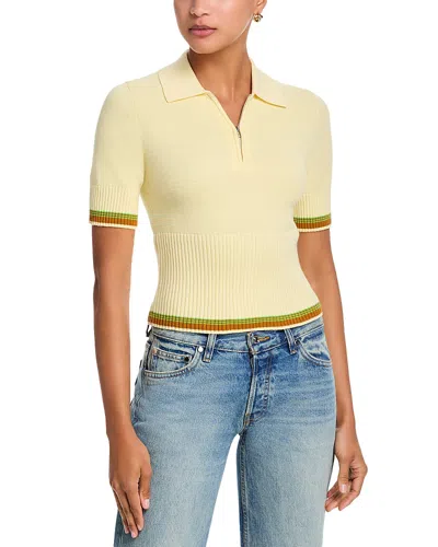 Guest In Residence Marcella Striped Cotton And Cashmere-blend Polo Shirt In Yellow