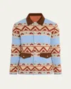 Guest In Residence Patterned Blue Jacket With Corduroy Collar In Multi