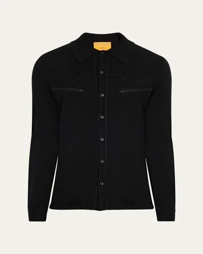 Guest In Residence Western Felt-trimmed Cashmere Shirt In Black
