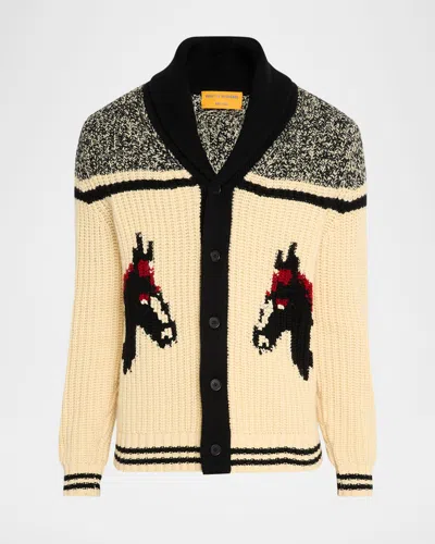 GUEST IN RESIDENCE MEN'S HORSE-PRINT WOOL-CASHMERE CARDIGAN