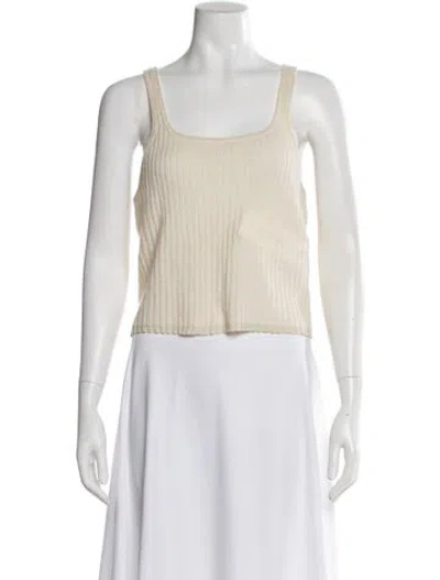 Pre-owned Guest In Residence Merino Wool Scoop Neck Sweater In Neutral