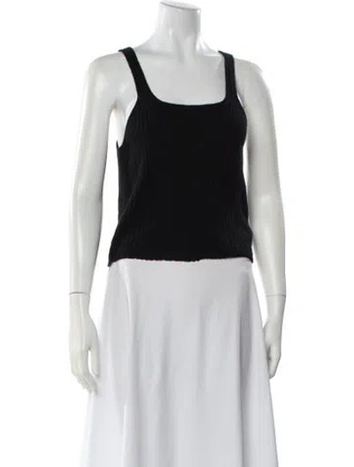 Pre-owned Guest In Residence Merino Wool Square Neckline Top In Black