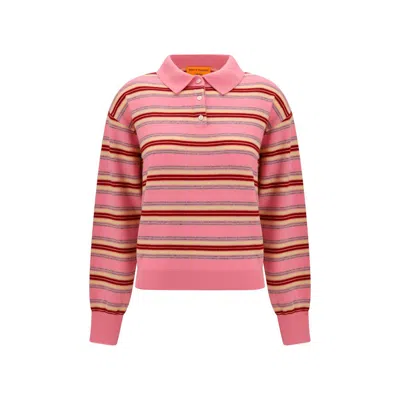 Guest In Residence Striped Ribbed Cashmere Polo Sweater In Pink