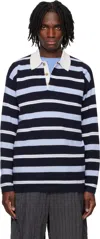 Guest In Residence Navy & Off-white Striped Rugby Polo In Midnight Combo