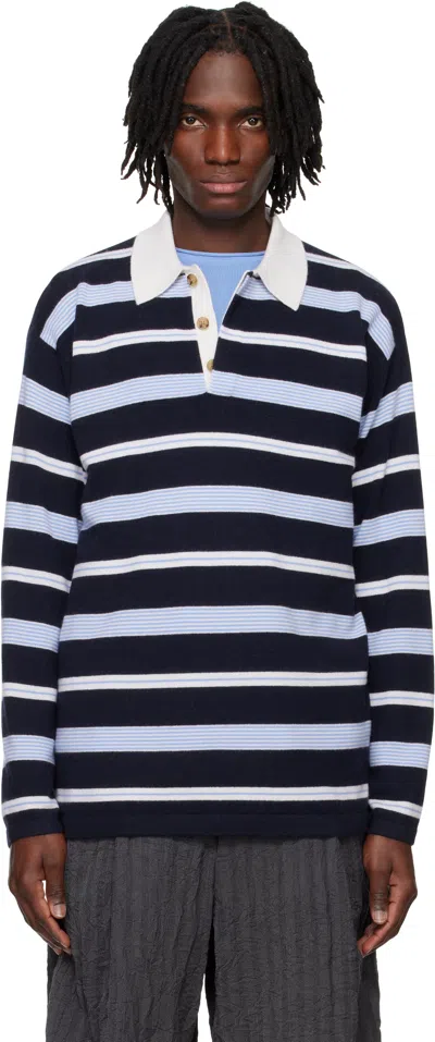 Guest In Residence Striped Cashmere Polo Shirt In Blue