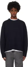 Guest In Residence Navy Cozy Crew Sweater In Black