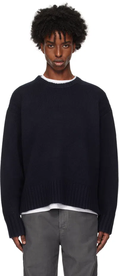 Guest In Residence Navy Cozy Crew Sweater In Black