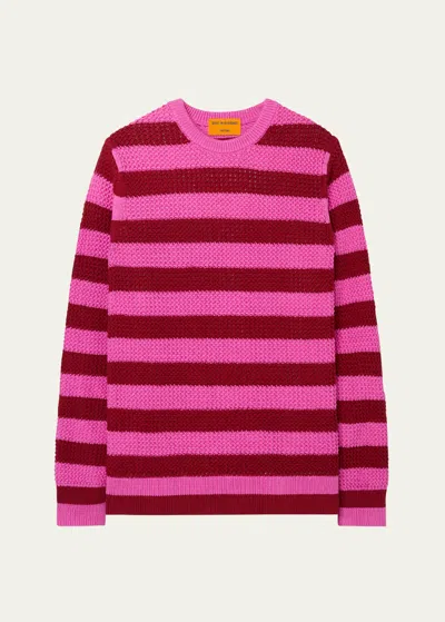 GUEST IN RESIDENCE NET STRIPE COTTON CREWNECK SWEATER