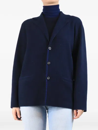 Pre-owned Guest In Residence Notched-lapel Button-front Cardigan In Blue