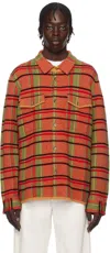 Guest In Residence Orange Plaid Work Overshirt In Sungold Combo