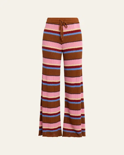 Guest In Residence Palazzo Striped Ribbed Silk And Linen-blend Wide-leg Pants In Multi