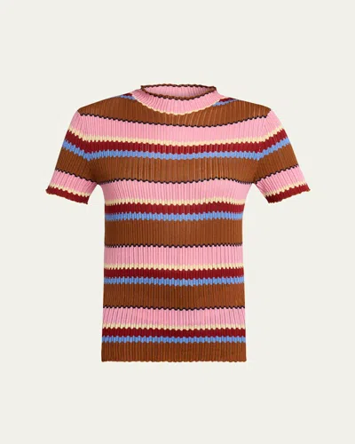 Guest In Residence Palazzo Striped Ribbed Silk And Linen-blend Top In Multi