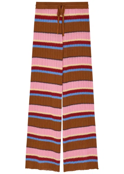 Guest In Residence Palazzo Striped-knit Silk And Linen-blend Trousers In Multi