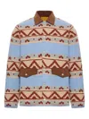 Guest In Residence Patterned Blue Jacket With Corduroy Collar In Blue
