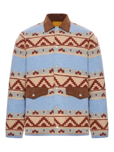 GUEST IN RESIDENCE PATTERNED BLUE JACKET WITH CORDUROY COLLAR