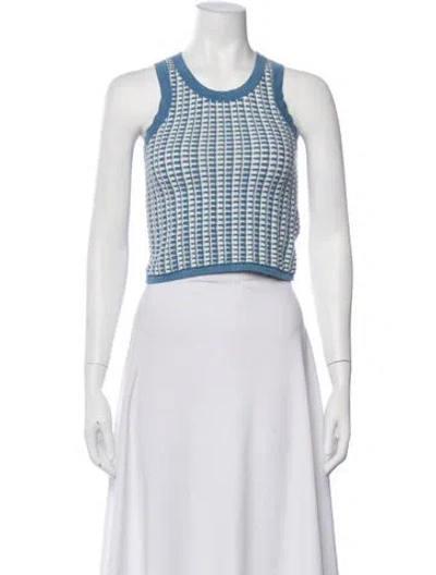 Pre-owned Guest In Residence Patterned Crew Neck Crop Top In White