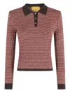 Guest In Residence Chevron Pattern Cashmere Polo Sweater With Classic Collar In Red