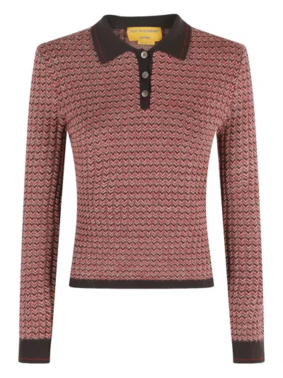 Guest In Residence Chevron Pattern Cashmere Polo Sweater With Classic Collar In Brown