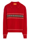 Guest In Residence Cable Collegiate Fair Isle Cable-knit Wool And Cashmere-blend Polo Sweater In Red