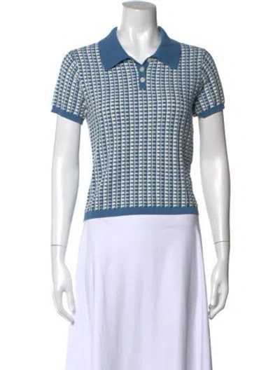 Pre-owned Guest In Residence Patterned Short Sleeve Polo In Blue