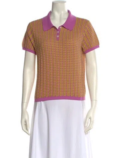 Pre-owned Guest In Residence Patterned Short Sleeve Polo In Pink