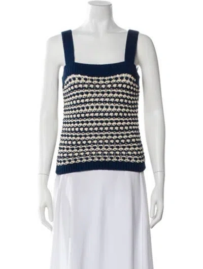 Pre-owned Guest In Residence Patterned Square Neckline Top In Blue
