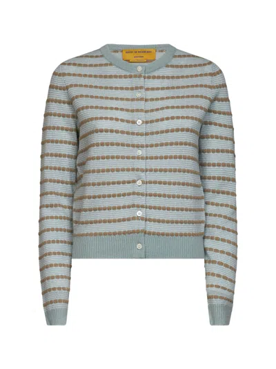 Guest In Residence Pebble Stripe Silk Linen Cardigan In Green
