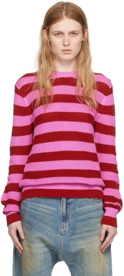 Guest In Residence Pink & Red Net Stripe Sweater In Fuschia/rust