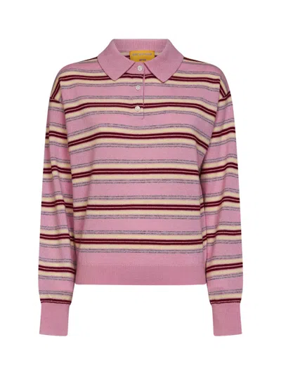 Guest In Residence Pink Striped Cashmere Knit Collegiate Stripe Polo Shirt In Multi