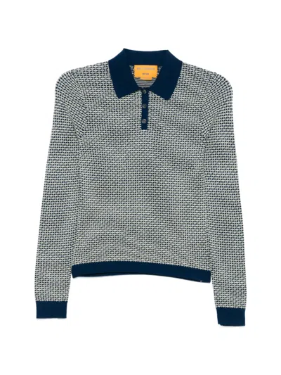 Guest In Residence Shrunken Patterned Cashmere Polo Top In Blue