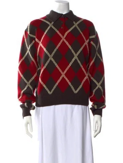 Pre-owned Guest In Residence Plaid Print Sweater W/ Tags In Red