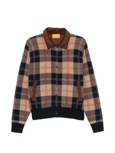 Guest In Residence Plaid-check Corduroy-collar Cardigan In Neutral