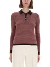 Guest In Residence Chevron Pattern Cashmere Polo Sweater With Classic Collar In Brown