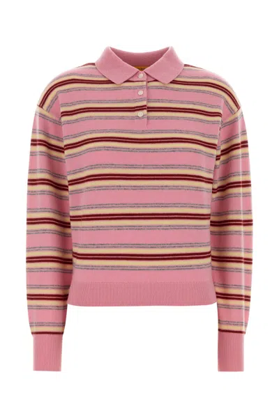 Guest In Residence Pink Striped Cashmere Knit Collegiate Stripe Polo Shirt In Multi