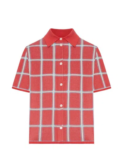 Guest In Residence Polo In Seta Misto Lino Rosso A Quadri  In Red