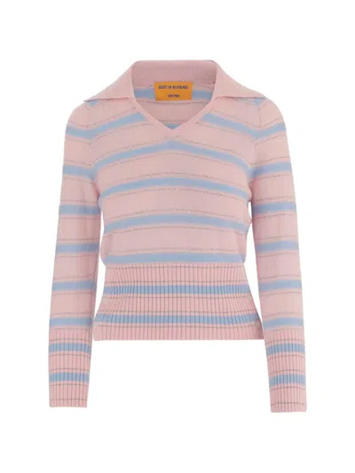 Guest In Residence Port V-neck Striped Sweater In Pink